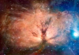 The Flame Nebula found in the hip of Orion's belt. Image Credit & Copyright: Optical (RGB+Ha): Aldo Mottino & Ezequiel Bellocchio (Argentina); Infrared: ESO/J. Emerson/VISTA. 